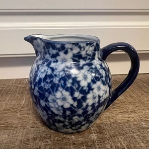 Victoria Ware Iron Stone Blue White Floral Pitcher Vase vintage